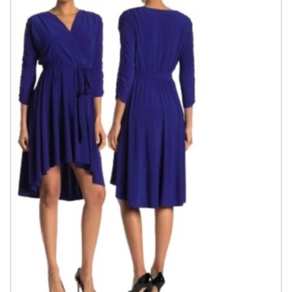 Eliza J Blue Ruched High Low Midi Dress Size 10